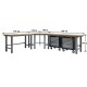 Übereck Werkbank 310 cm x 260 cm grau mit Hartholzplatte + 2 x Werkstattwagen 5 Schubladen - über Eck Werkbank