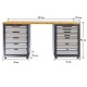 Werkbank Elite-Line 217 x 55,5 x 96 cm. mit 12 Schubladen und Hartholzplatte.