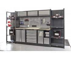 Komplette Werkstatteinrichtung mit Hartholzplatte, Werkstatt Set mit Lagerregalen 342 x 46 x 200 cm - 5 Schubladen