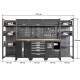 Werkzeugschrank Set - 340 cm Wandlänge, Lagerregal, 7 Schubladen, Mülleimer, Hängeschrank  - Mattschwarz - 340x61x200 cm