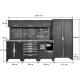 Werkzeugschrank Set - 295,5 cm Wandlänge, Hoher Schrank, 7 Schubladen, Metallarbeitsplatte  - Mattschwarz - 295,5x61x200 cm