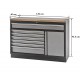 Werkzeugschrank / Werkbank aus Metall mit 7 Schubladen und einer Scharniertür mit Hartholzplatte 136 x 46 x 91 cm