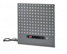 Werkzeuglochwand grau 60 x 90 cm mit 3 Steckdosen und 2 USB Ladeanschlüssen – Lochwand Elite Line– Stahl – Powerplustools