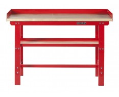 Werkbank 150 cm Stahl ( Rot ) Hartholz - Kap. 1000 kg. + 7 cm. Rand