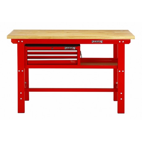 Profi Werkbank 150 x 61 x 95 cm. Rot mit Werkzeugkiste 3 Schubladen