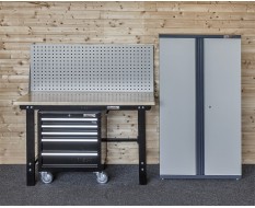 TrendLine Werkstatt-Set Mit Werkbank & Schrank - Stahlkonstruktion Mit Holzplatte