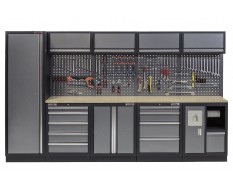 Werkbank mit Hartholzplatte, Lochwand mit Hängeschrank, Werkzeugschrank mit 9 Schubladen und Werkstattschrank - 332 cm