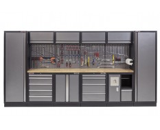 Werkbank mit Hartholzplatte, Lochwand mit Hängeschrank, Werkzeugschrank mit 9 Schubladen und Werkstattschrank - 392 cm