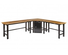 Übereck Werkbank 310 cm x 260 cm schwarz mit Hartholzplatte + Werkstattschrank - über Eck Werkbank 