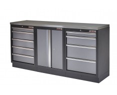 Werkstatt Set mit Metallplatte, Werkzeugschrank - 9 Schubladen - Werkstatteinrichtung - 204 x 46 x 94,6 cm