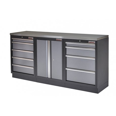 Werkstatt Set mit Metallplatte, Werkzeugschrank - 9 Schubladen - Werkstatteinrichtung - 204 x 46 x 94,6 cm