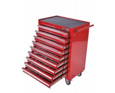 Werkstattwagen Rot 9 Schubladen - davon 9 Schubladen gefüllt mit Werkzeug in Schaumstoffeinlage